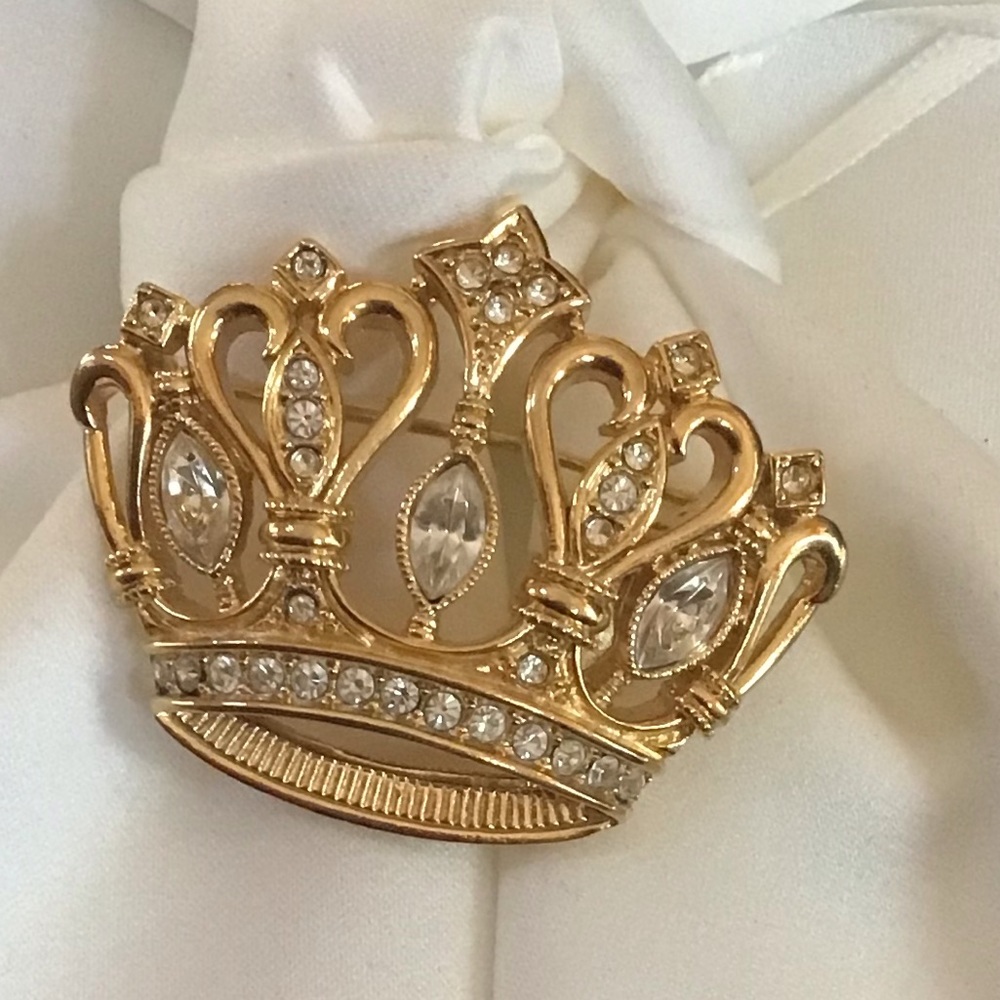Kjl Vintage Royal Crown Brooch Kenneth J Lane For… - image 4
